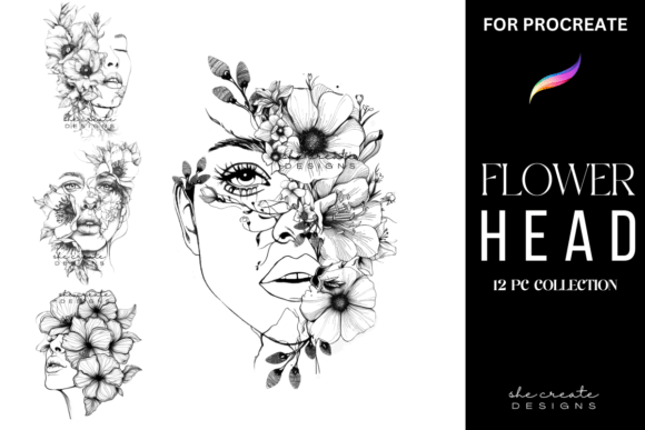 Download Flower Head Procreate Brush Stamp Set - Procreate brush stamp Collection