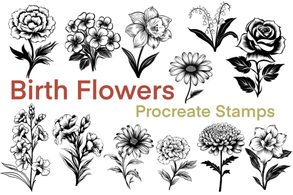 Download Birth Flowers Procreate Brush Stamp Set - Procreate brush stamp Collection