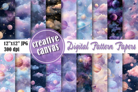 Download Dreamy Galaxy Planets Seamless Pattern - Premium Bundle