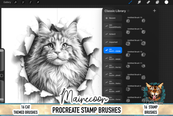 Download Maine Coon Cat Procreate Brush Stamps - Procreate brush stamp Collection