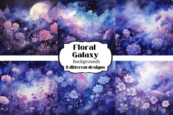 Download Purple Floral Galaxy Digital Paper - Premium Resources