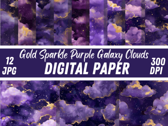 Download Gold Sparkle Purple Galaxy Clouds Papers - Premium Resources
