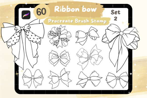 Download 60 Ribbon Bow Procreate Brush Stamp - Procreate brush stamp Collection