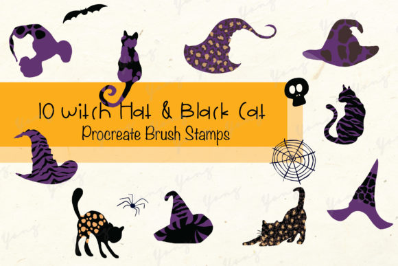 Download Procreate Brush Stamp Halloween Hat&amp;Cat - Procreate brush stamp Collection