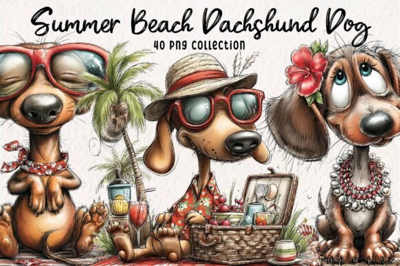 Download Summer Beach Dachshund Dog Clipart - Dachshund Collection