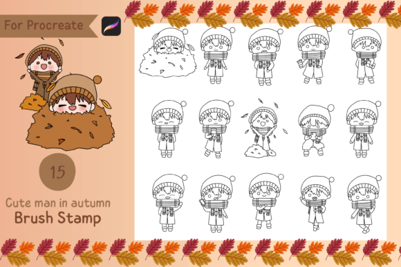 Download Procreate Brush Stamp Cute Man in Autumn - Procreate brush stamp Collection