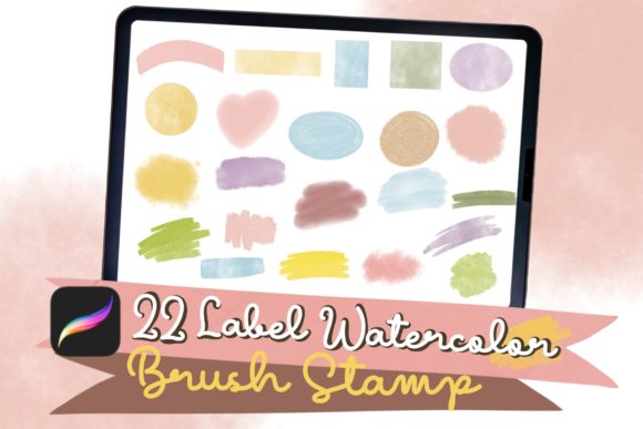 Download Watercolor Label Procreate Brush Stamp - Procreate brush stamp Collection